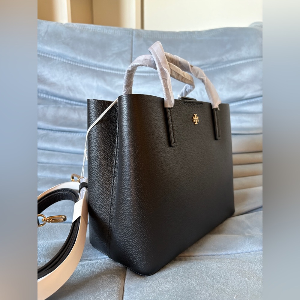 Tory Burch Black top handle Leather Tote Bag crossbody Bag black - Picture 3 of 8